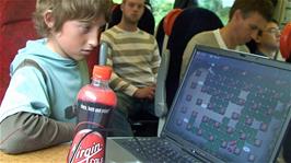 Group 1 on Train 1 playing Atomic Bomberman soon after leaving Bristol